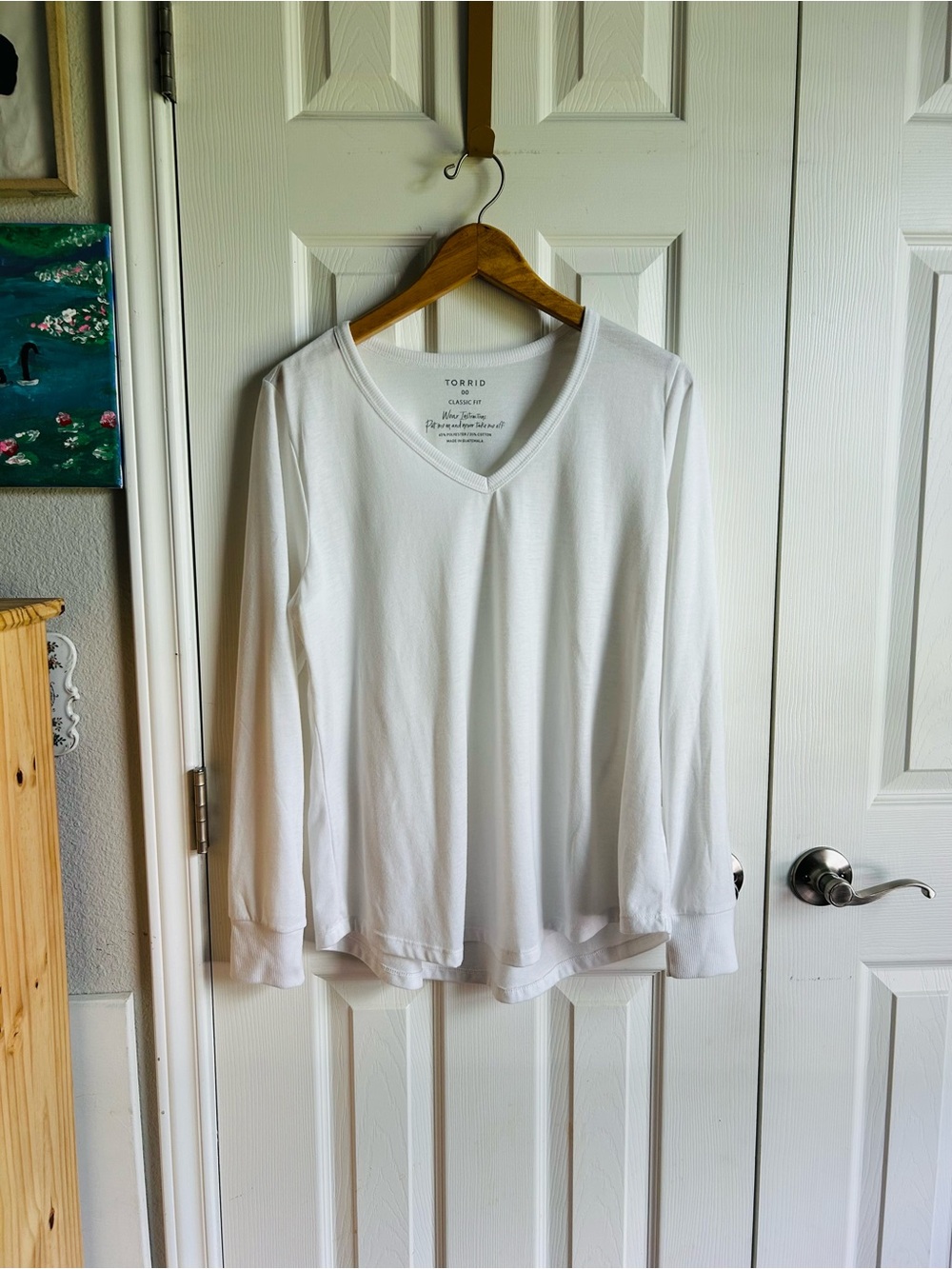 Torrid white classic fit long sleeve v-neck tshirt